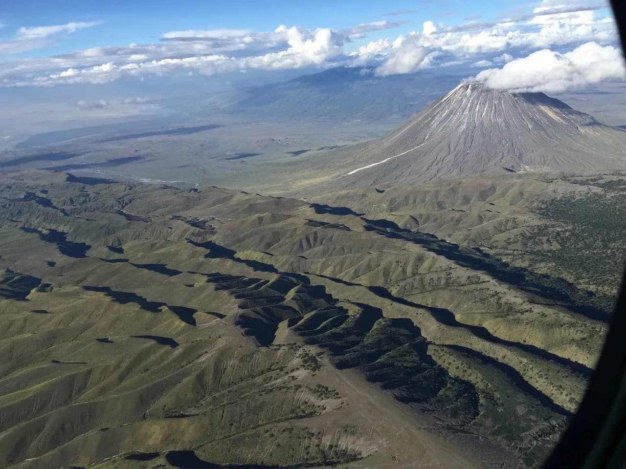 Ol Doinyo Lengai and the Rift escarpment from the air