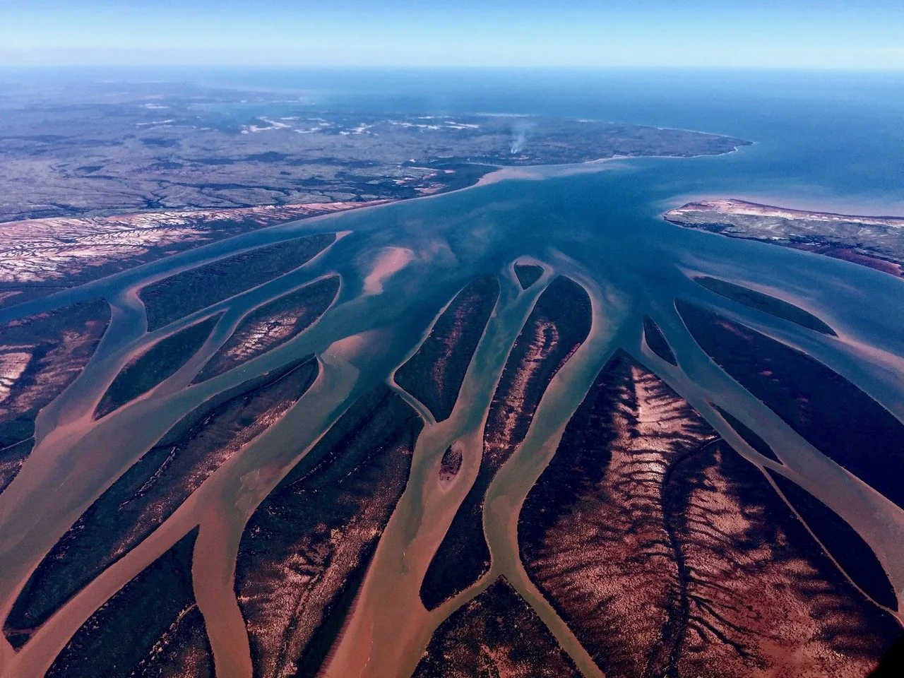 A braided river delta from the air